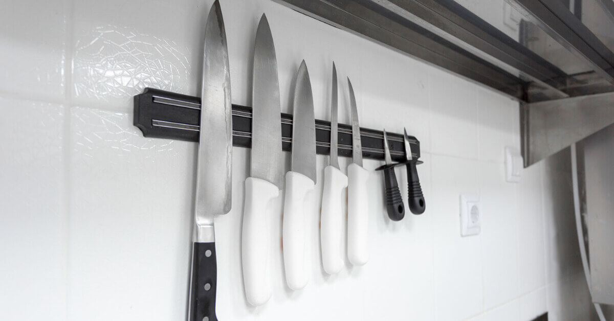 A magnetic knife holder inside and RV kitchen