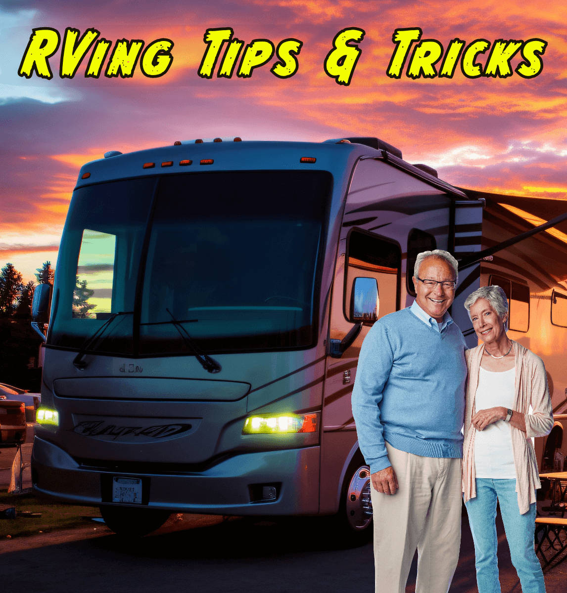 2 RVers standing in front of their RV