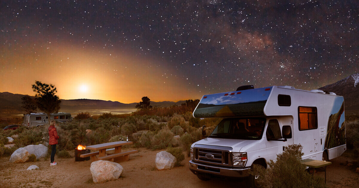 RVers Camping in Alabama under the star-filled night sky