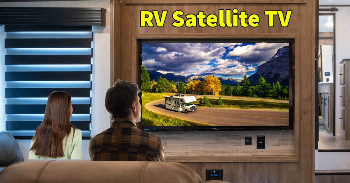 Man and woman sitting in their RV watching TV