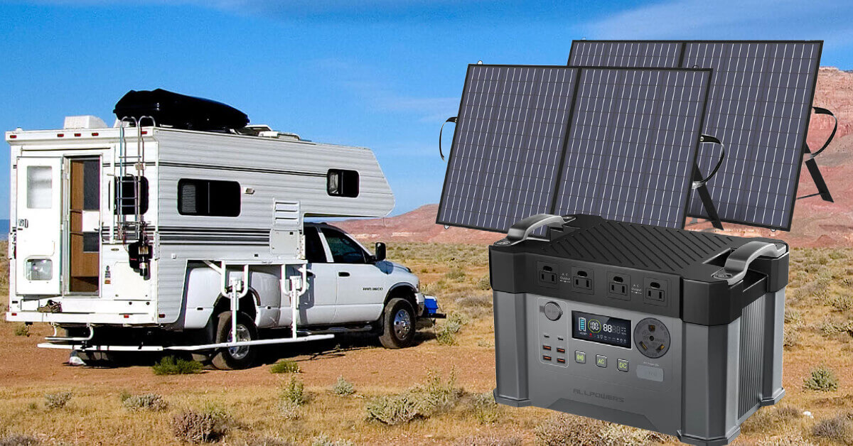 A truck camper boondocking while using an RV solar generator
