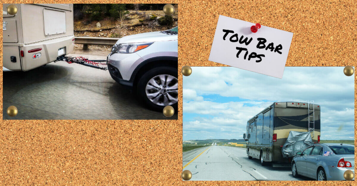 RVers using tow bars to tow their cars behind their RVs 