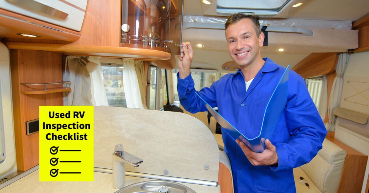 RVer inspecting a used RV before buying it