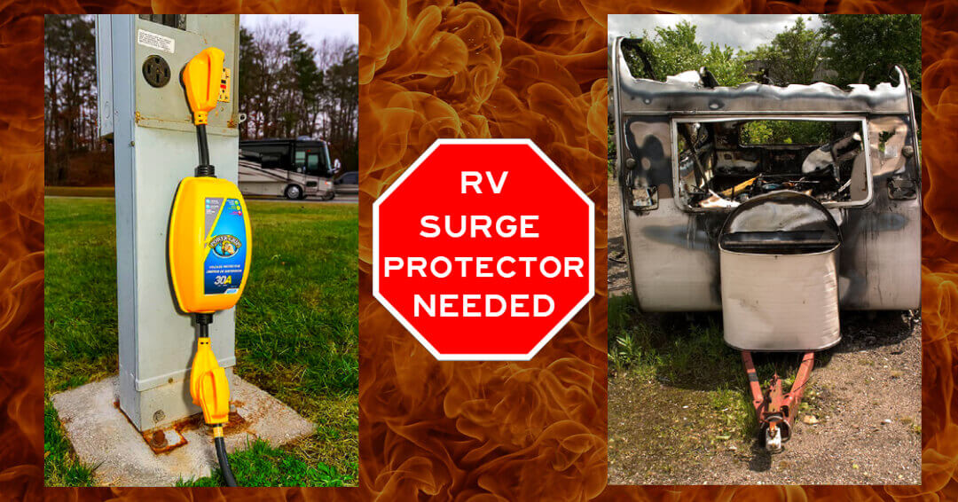 A burnt Travel Trailer that did not have a Surge Protector installed on their RV's electrical connection