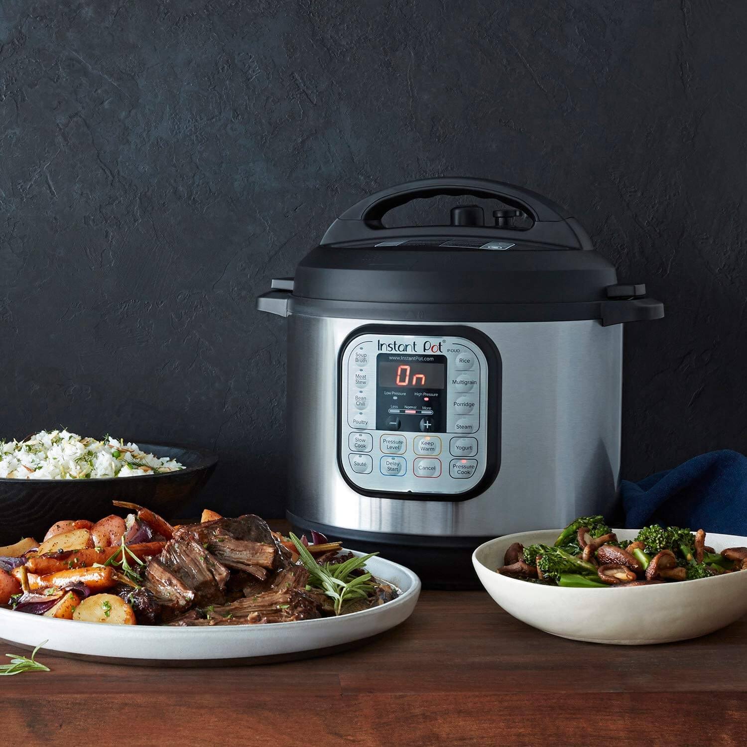 Instant Pot on table with food