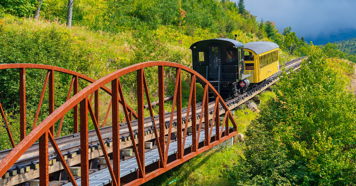 Mount Washington Cog Railway train making its way up Mount Washington