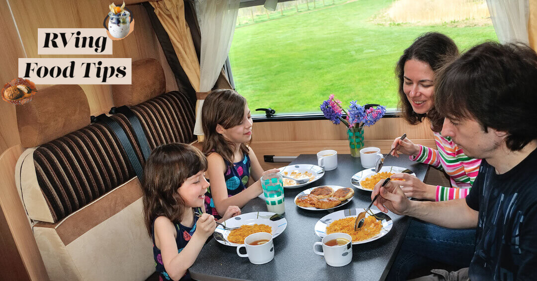 Families eating while they are RVing