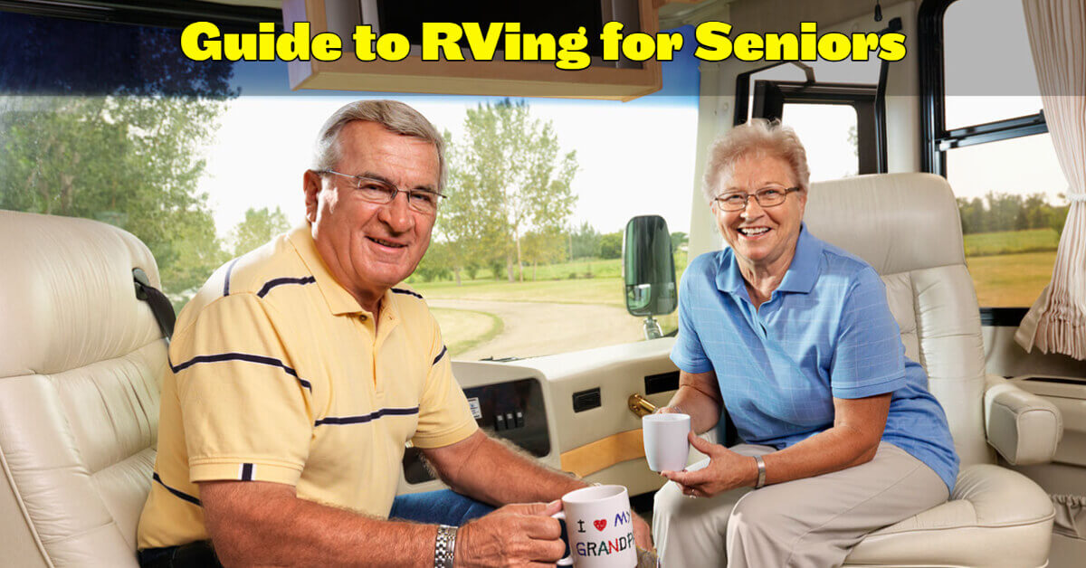 Senior RVers inside their RV drinking coffee