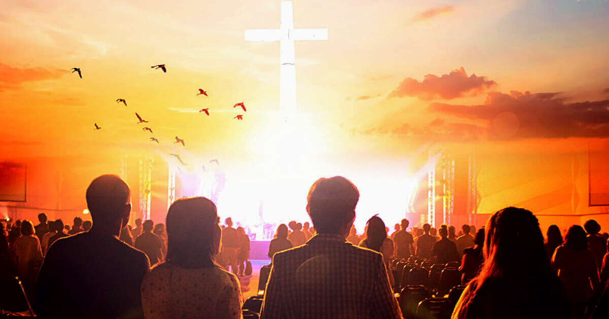 Group celebrating Easter on a hillside