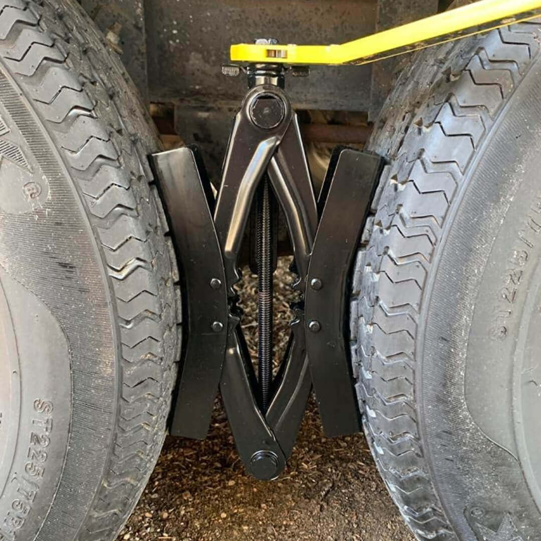 If your RV has multiple axles, use an X-chock to secure it