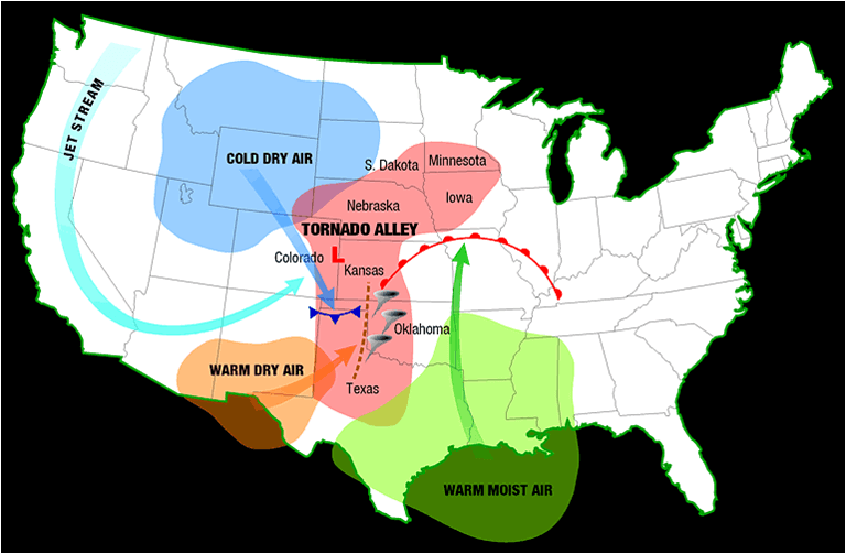 A map of the US Tornado Alley