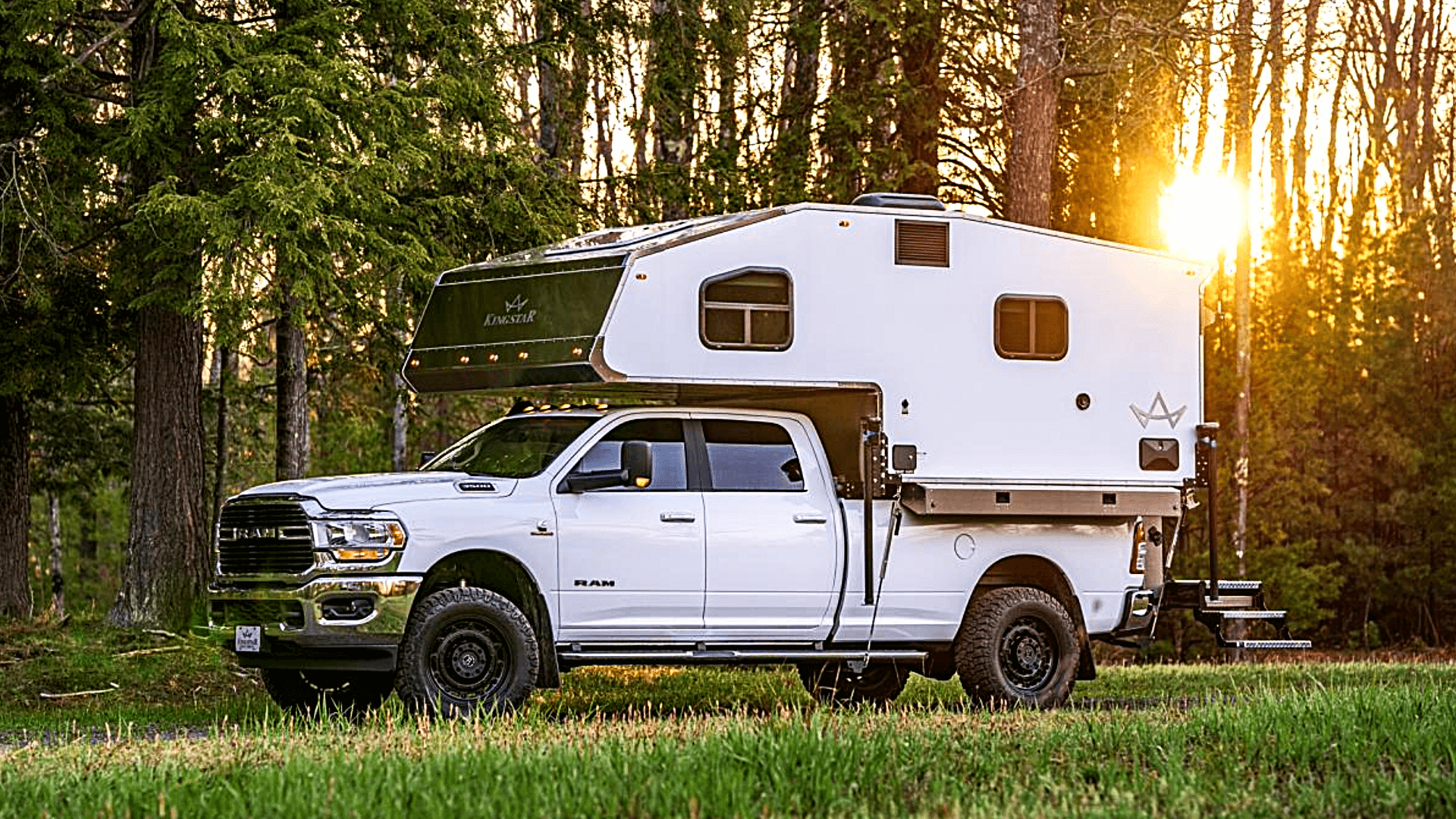Truck Camper on a forest road Truck Camper on a forest road