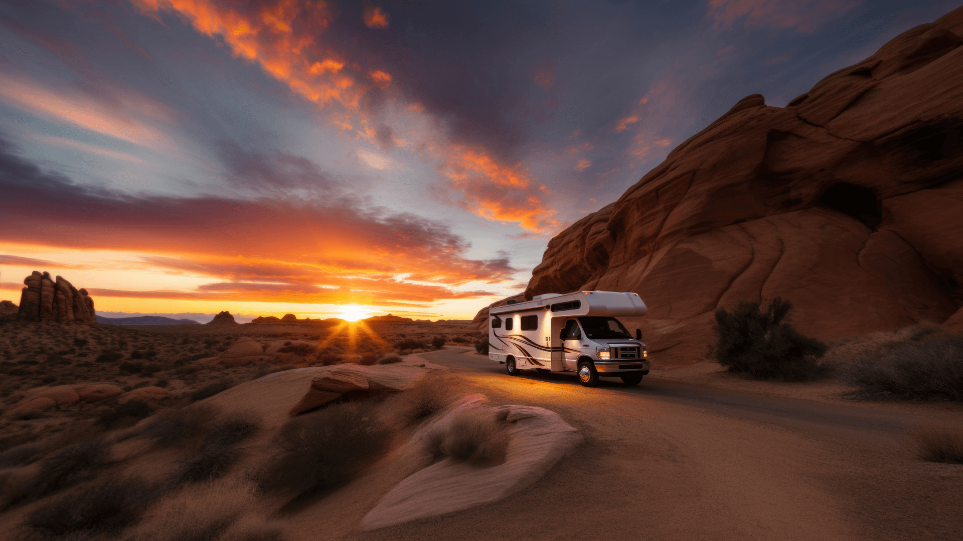 Class C RV going down the road Class C RV going down the road