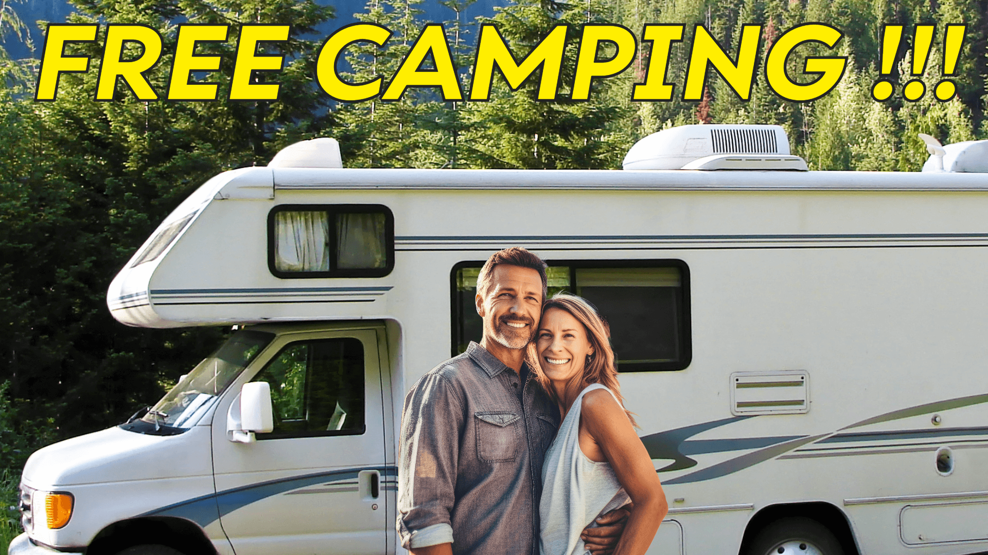 Smiling Couple Standing by their RV while Boondocking
