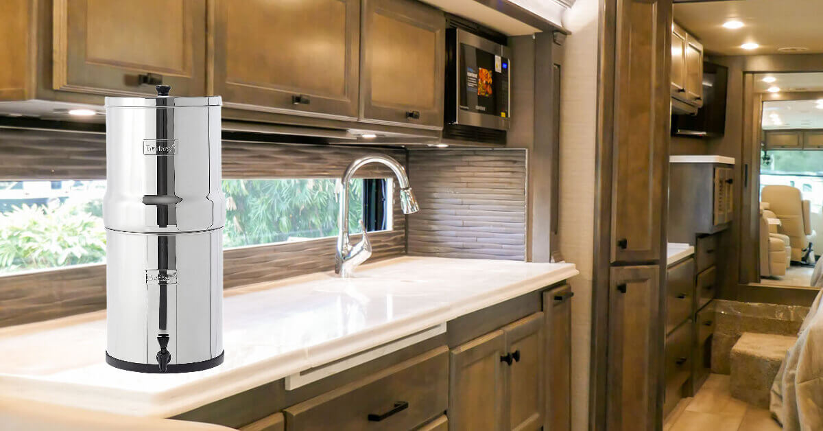 Bif Berkey Filter System on a RV kitchen counter