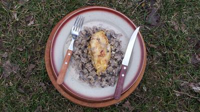 Mushroom sauce with orange chicken breast