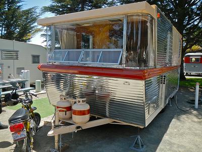 Exterior of restored Holiday House Trailer